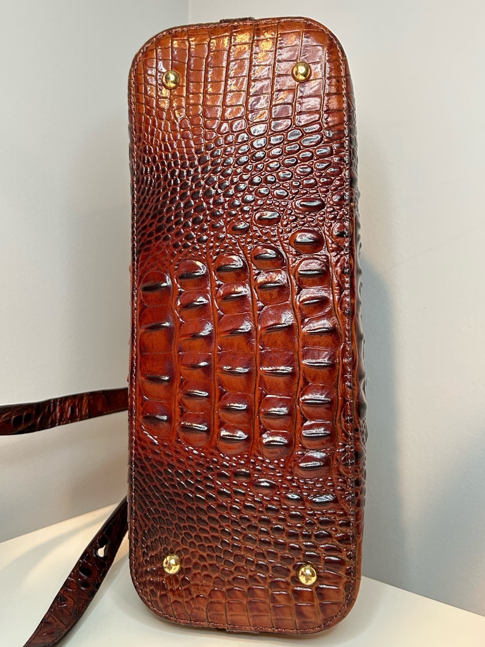 Brahmin Mini Asher Pecan Melbourne Croc Leather Satchel Authenticated - Picture 8 of 11